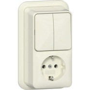 Gira 417510 Opbouw Combinatie Serieschakelaar/ wandcontactdoos met randaarde 16 A 250 V~ verticaal met montageplaat en adapter K/P25 Crème wit