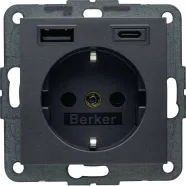 Berker 48041606 S.1/B.3/B.7 Wandcontactdoos met randaarde en steekklemen en USB A+C Antraciet mat