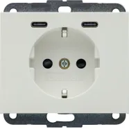 Berker 48157009 K.1 Wandcontactdoos met randaarde en steekklemen en 2x USB C Polarwit glanzend