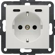 Berker 48158989 S.1/B.3/B.7 Wandcontactdoos met randaarde en steekklemen en 2x USB C Polarwit glanzend 