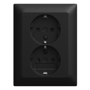 Busch Jaeger 202 EUJRB-915 Busch-balance Dubbele wandcontactdoos met randaarde Voor enkele inbouwdoos Safety+ Zwart mat