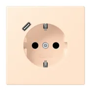 Jung LC 1520-18C 238 Wandcontactdoos met randaarde 16A 250V en USB-laadcontactdoos 1x type C terre sienne pâle (32123)