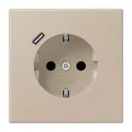 Jung LC 1520-18C 243 Wandcontactdoos met randaarde 16A 250V en USB-laadcontactdoos 1x type C ombre naturelle claire (32142)