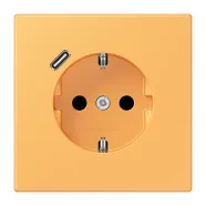 Jung LC 1520-18C 254 Wandcontactdoos met randaarde 16A 250V en USB-laadcontactdoos 1x type C ocre jaune clair (4320L)