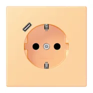 Jung LC 1520-18C 258 Wandcontactdoos met randaarde 16A 250V en USB-laadcontactdoos 1x type C terre sienne claire 59 (4320P)