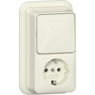 Gira 417610 Opbouw Combinatie wipschakelaar/wandcontactdoos met randaarde 16 A 250 V~ verticaal met montageplaat en adapter K/P25 Universele uit-wisselschakelaar Crème wit 
